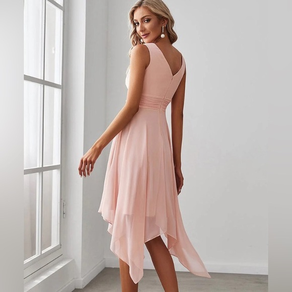 Pink Ever Pretty V Neck Ruched Midi Chiffon Dress - Picture 6 of 7